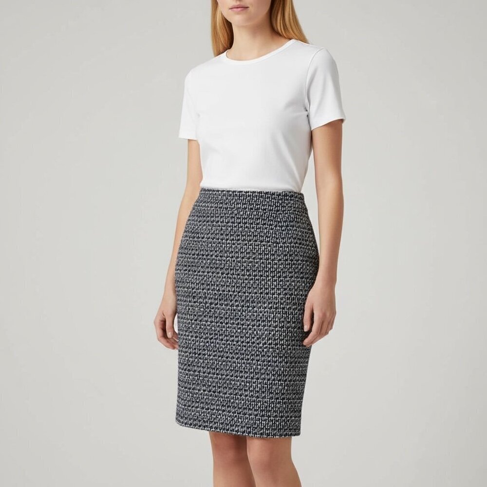 TORY BURCH Darren Navy Blue and White Cotton Tweed Pencil Skirt Size 2